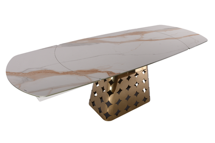 Стол обеденный Ist Casa раскладной Луксор, 150(+45+45)х90х76 см, белая керамика, золото