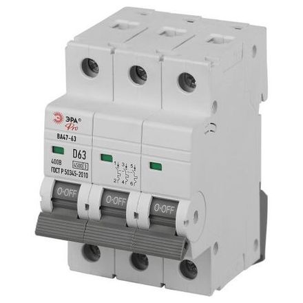 Выключатель автоматический 3п D 63А 4.5кА ВА47-63 PRO ЭРА Б0059483