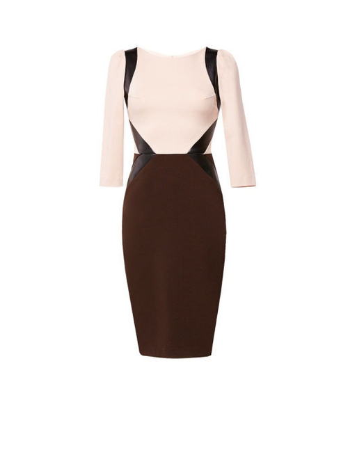 Платье приталенного покроя бежево-коричневое с рукавом 3/4 02-01-19FW