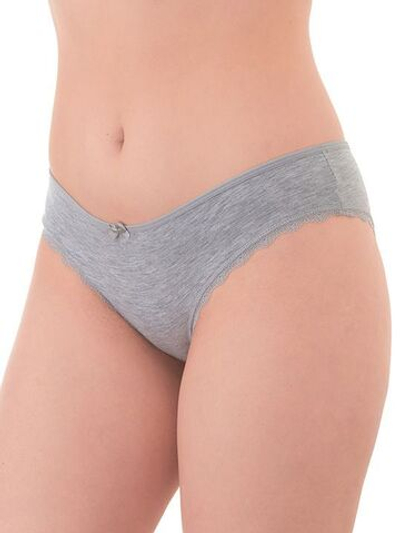 Хлопковые трусики-бразилиана с кружевной отделкой по ножке (Размер: M) (Цвет: серый)