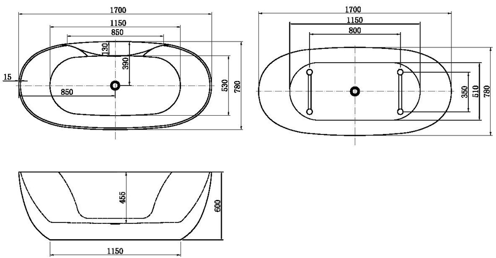 Акриловая ванна Aquanet Family Sweet 170x78 155778-MW