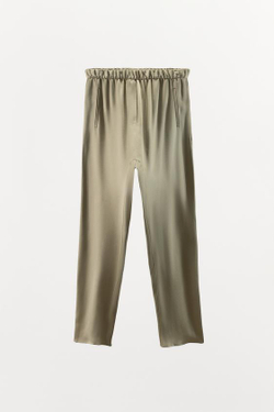 ZARA БРЮКИ BAGGY ИЗ АТЛАСА, РЫЖЕВАТО-КОРИЧНЕВЫЙ