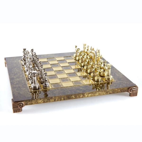 Greek Roman Metal Chess Шахматы, фигуры греко-римский период, золото с серебром, коричневый, 28 х 28 Manopoulos 28 x 28