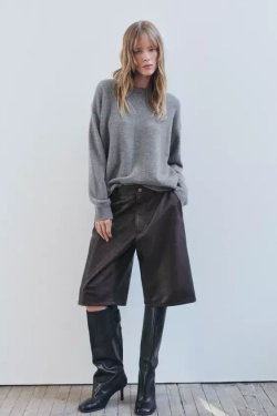 ZARA ОДНОТОННЫЙ СВИТЕР ИЗ 100% КАШЕМИРА, СЕРЫЙ