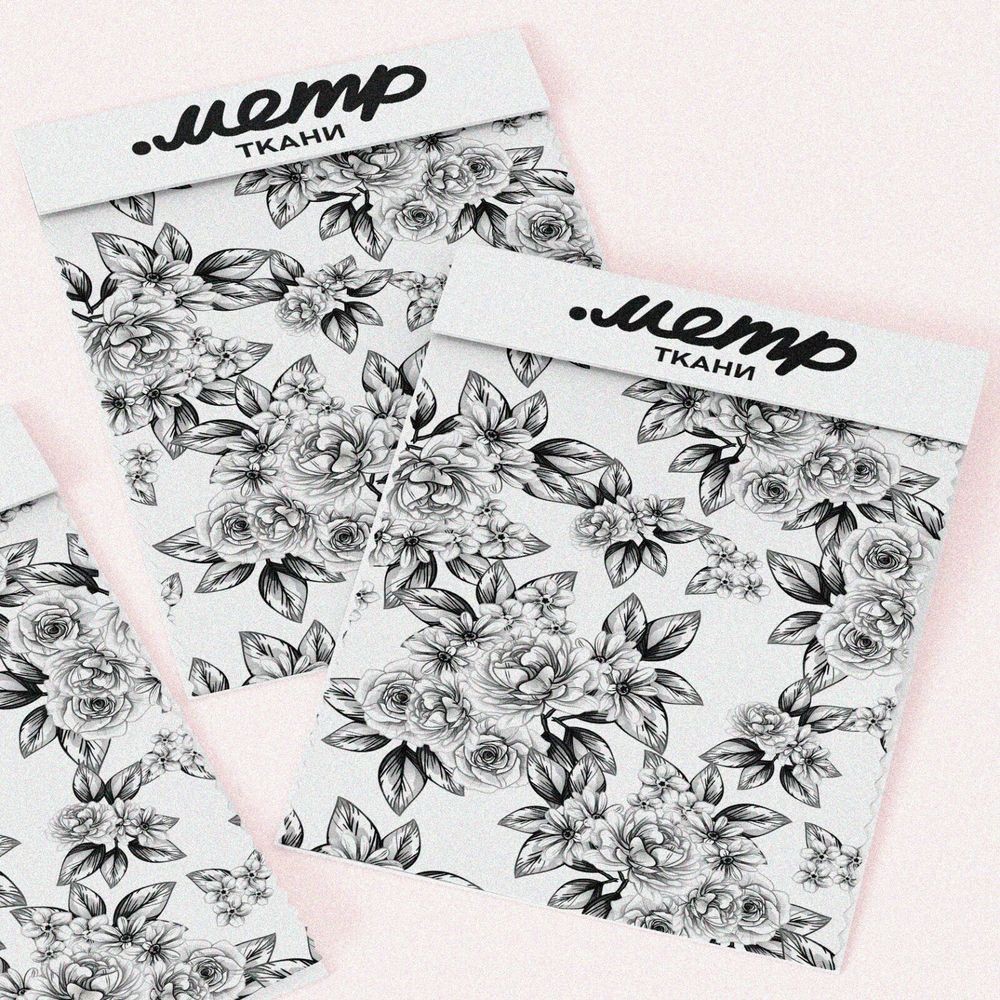 Ткань ниагара черно-белые бутоны цветов