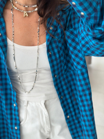 Рубашка трансформер в клетку сине-голубая