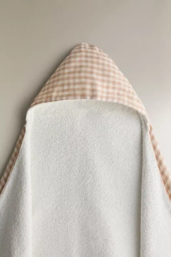 ZARA HOME ПОЛОТЕНЦЕ С КАПЮШОНОМ В КЛЕТКУ ДЛЯ ДЕТЕЙ, РОЗОВЫЙ