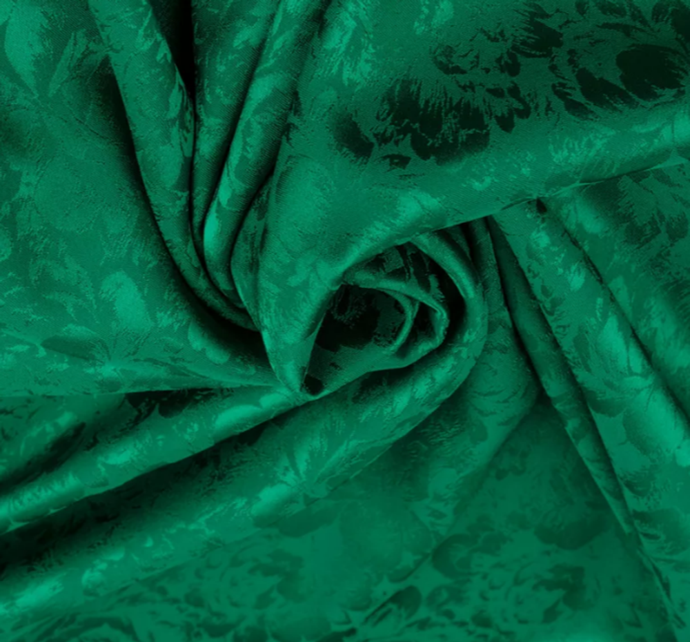 Атлас жаккард "Моар" цветы, 150 г/м2, ш. 150 см, зелёный