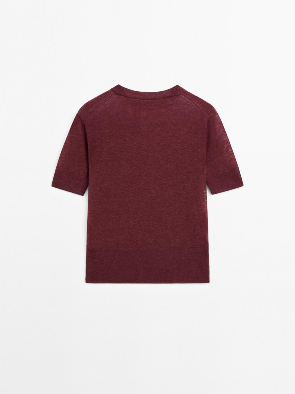 Massimo Dutti Тонкий трикотажный свитер с короткими рукавами - STUDIO, бордово-красный