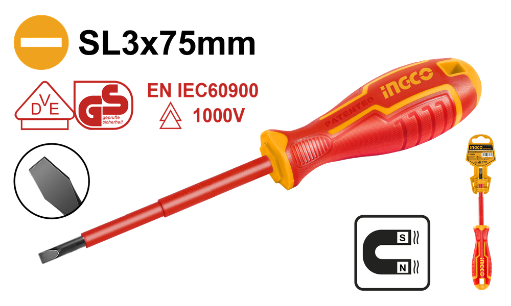 Отвертка диэлектрическая SL3 x 75  INDUSTRIAL