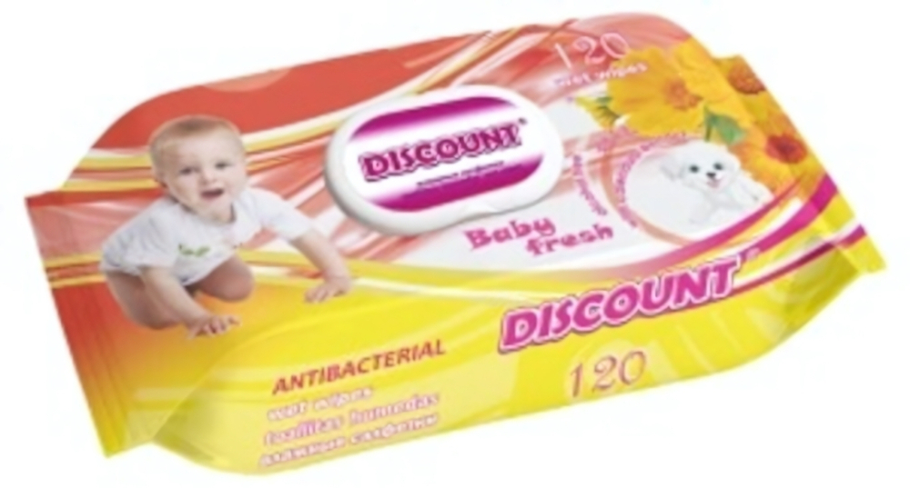 Салфетки влажные для детей «Discount» с с экстрактом календулы и вит Е 120 шт