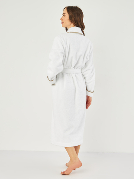 Халат махровый с шалькой Claire Batiste Atelier Roma Niveo белый с бежевым кантом