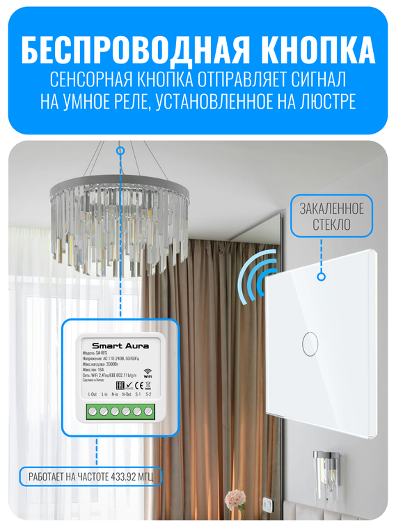 Умный сенсорный Wi-Fi радиовыключатель Smart Aura