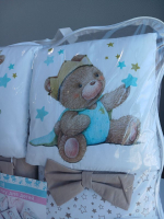 Комплект в кроватку 18 предметов "Принц Мишка" бежевый, сатин