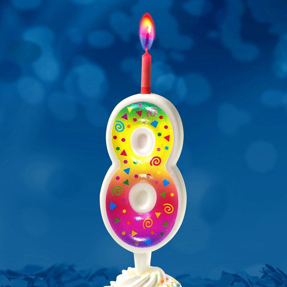 Свеча Цифра, 8 Цветное пламя, 12 см, 1 шт.