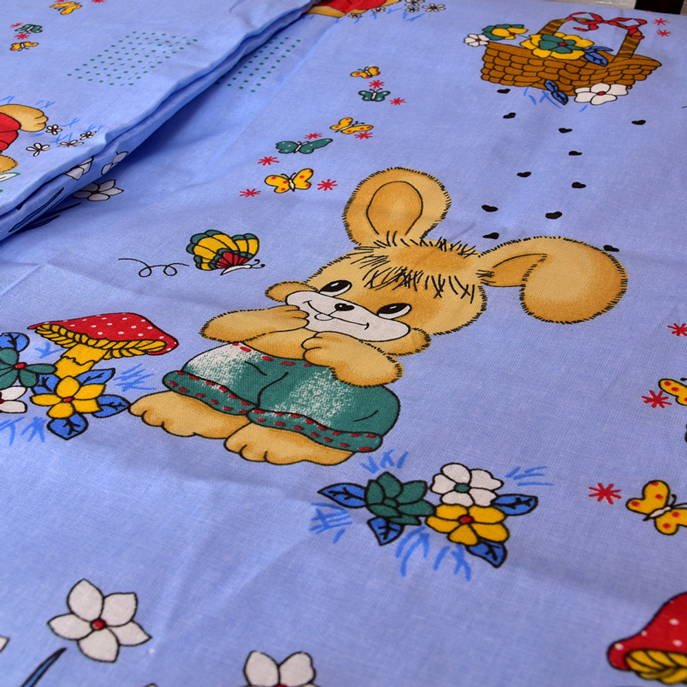 Комплект постельного белья "IS. ЗАЙЧИКИ С КОРЗИНКОЙ СИНИЙ", бязь, 100% хлопок.