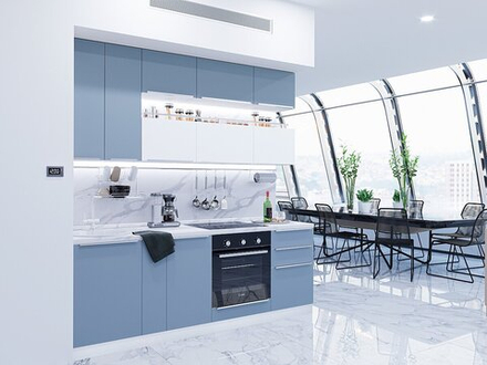 Прямая модульная кухня Фьюжн-01 Silky Blue/Silky White - Белый 2340*2300*600