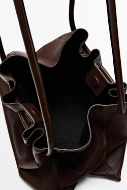 Massimo Dutti Сумка с оборками из кожи наппа, коричневый