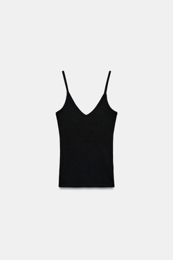 ZARA ТОП НА БРЕТЕЛЯХ В РУБЧИК, ЧЕРНЫЙ