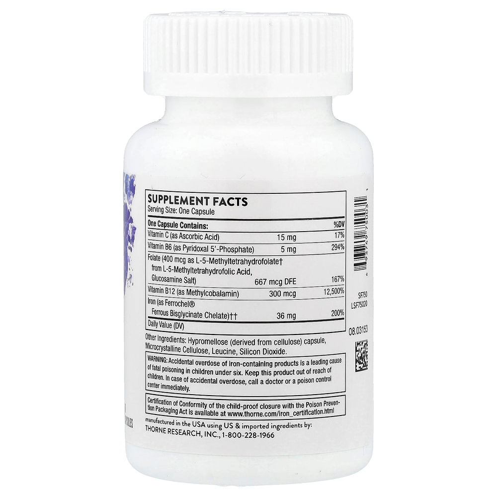 Thorne, Ferrasorb, железо с кофакторами, 60 капсул