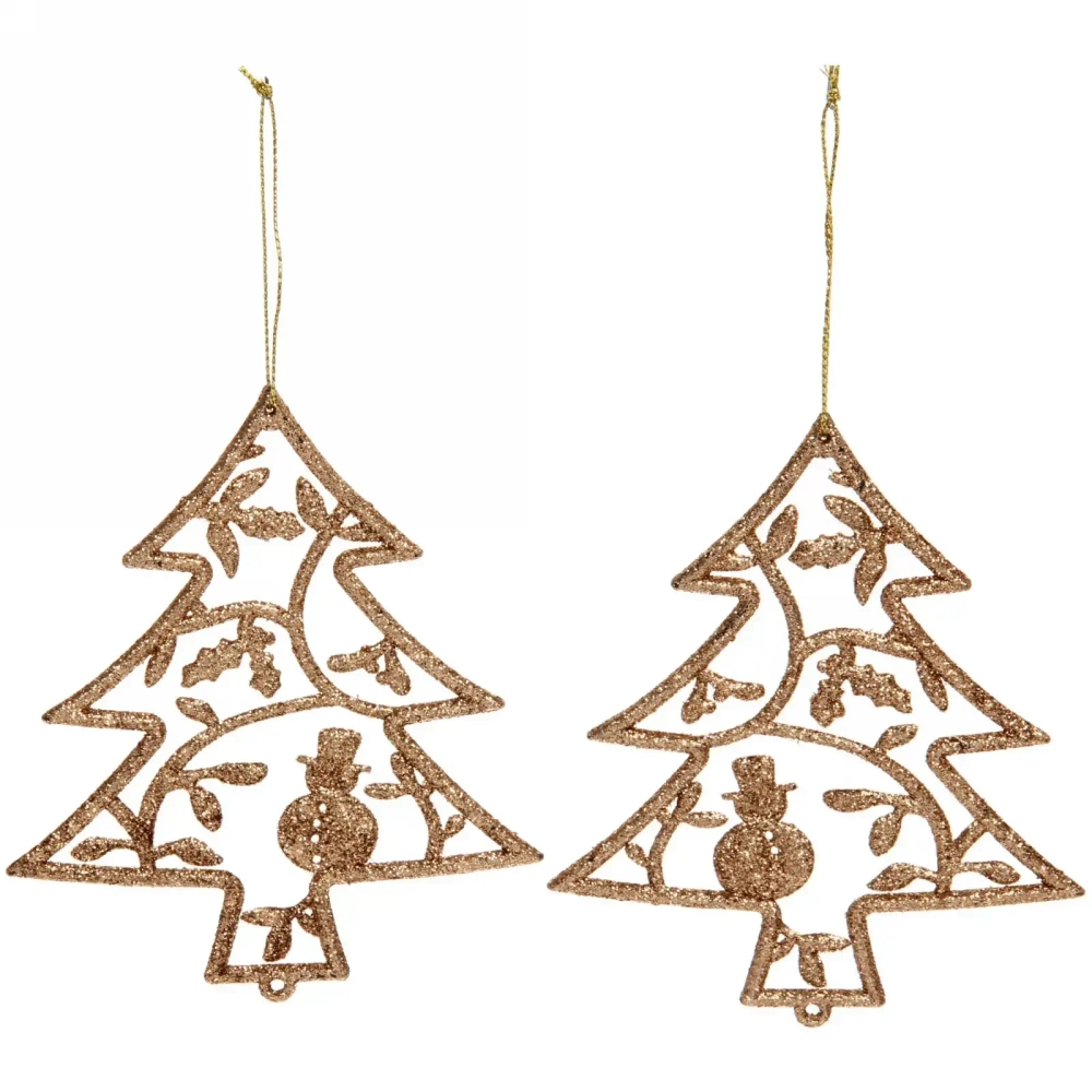 Подвески в блестках «Елочки новогодние» 12 см (набор 2шт), янтарь