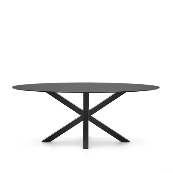 Стол Argo с черным стеклом и черными стальными ножками Ø 200 x 100 см