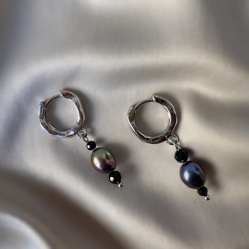 Серьги «Тёмный блеск» с черным жемчугом