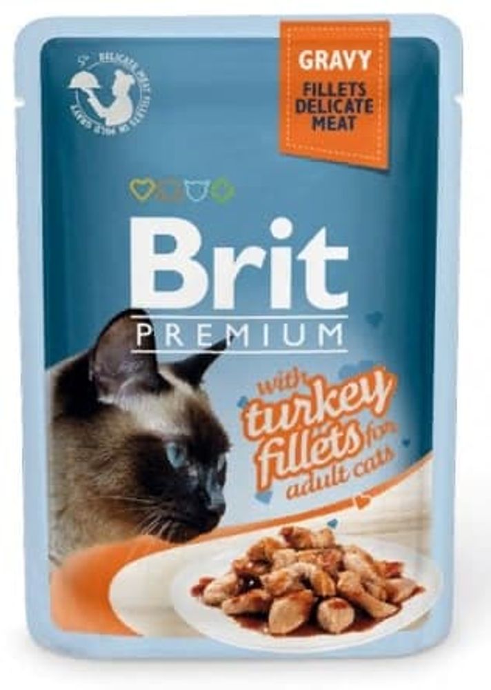 Brit Premium пауч д/кошек Кусочки из филе индейки в соусе 85гр
