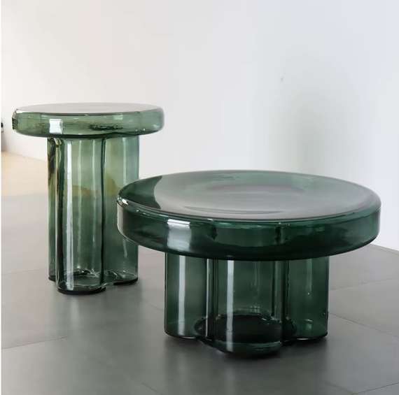 Журнальный столик Soda L, Ø55х32 см, зеленое стекло