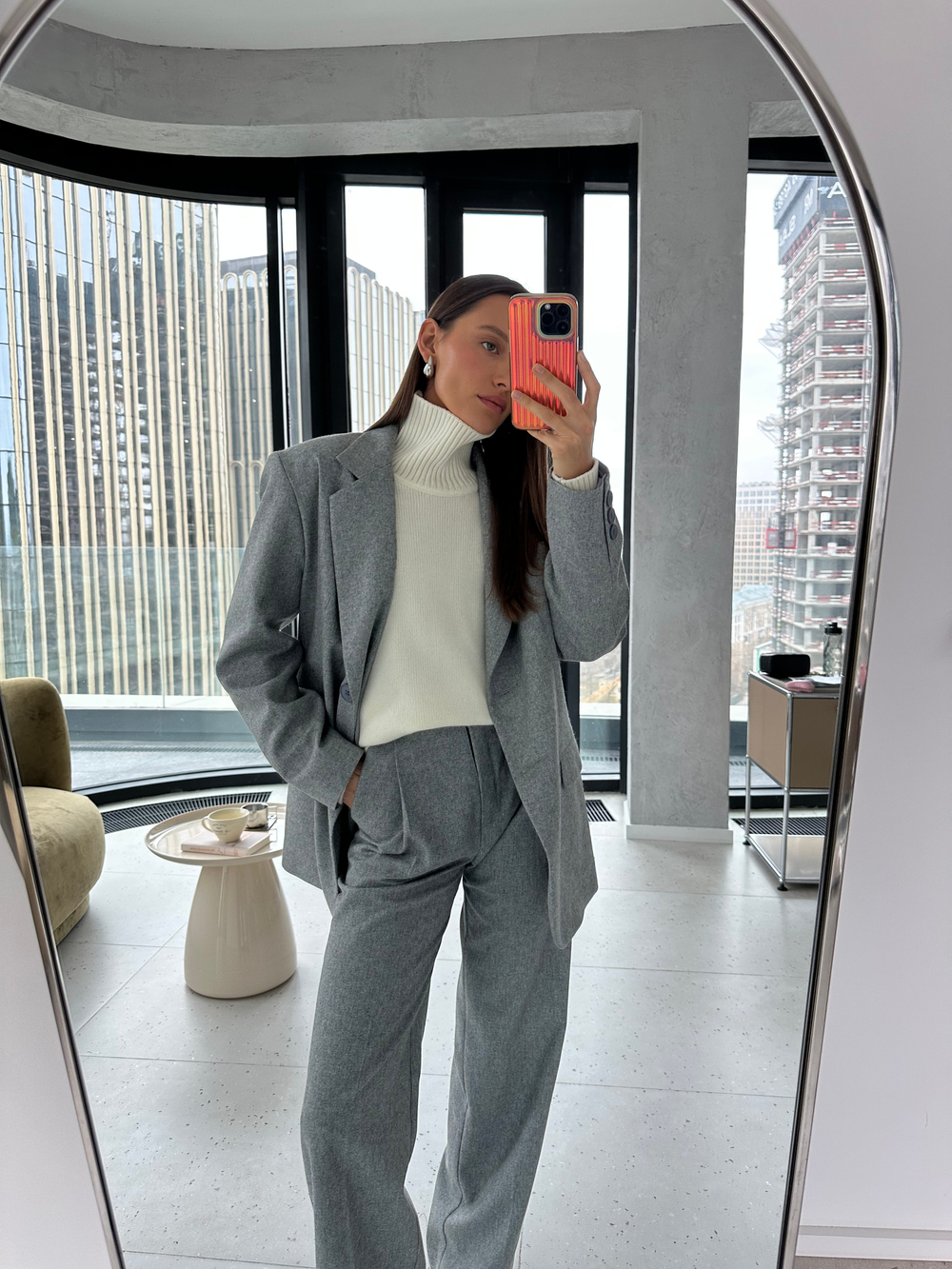 Жакет из шерсти однобортный светло-серый