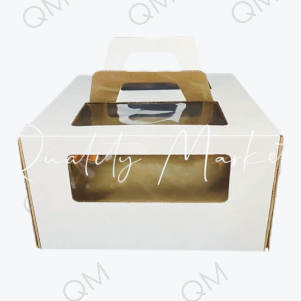 Коробка для торта с окошком и ручками 22*22*15 см (белая), 50 шт