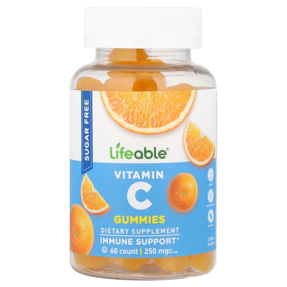 Lifeable, жевательные таблетки с витамином C, со вкусом цитрусовых, 60 жевательных таблеток (125 мг в 1 жевательной таблетке)