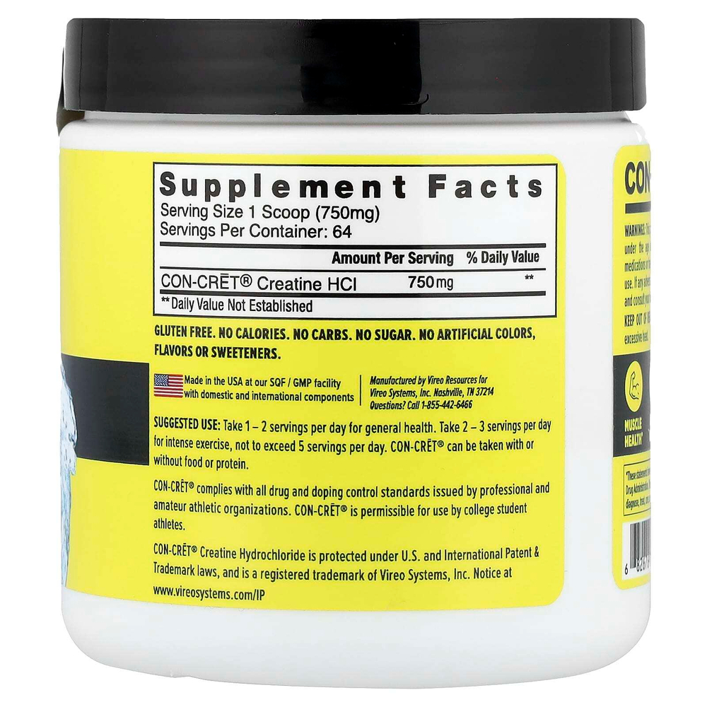 Con-Cret, креатин гидрохлорид, необработанный пирог, 48 г (1,69 унции)