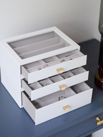 Органайзер для украшений и часов со стеклянной крышкой Stackers Classic Jewellery Box, 3 секции - White Pebble
