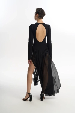 Платье-русалка с рукавом черная