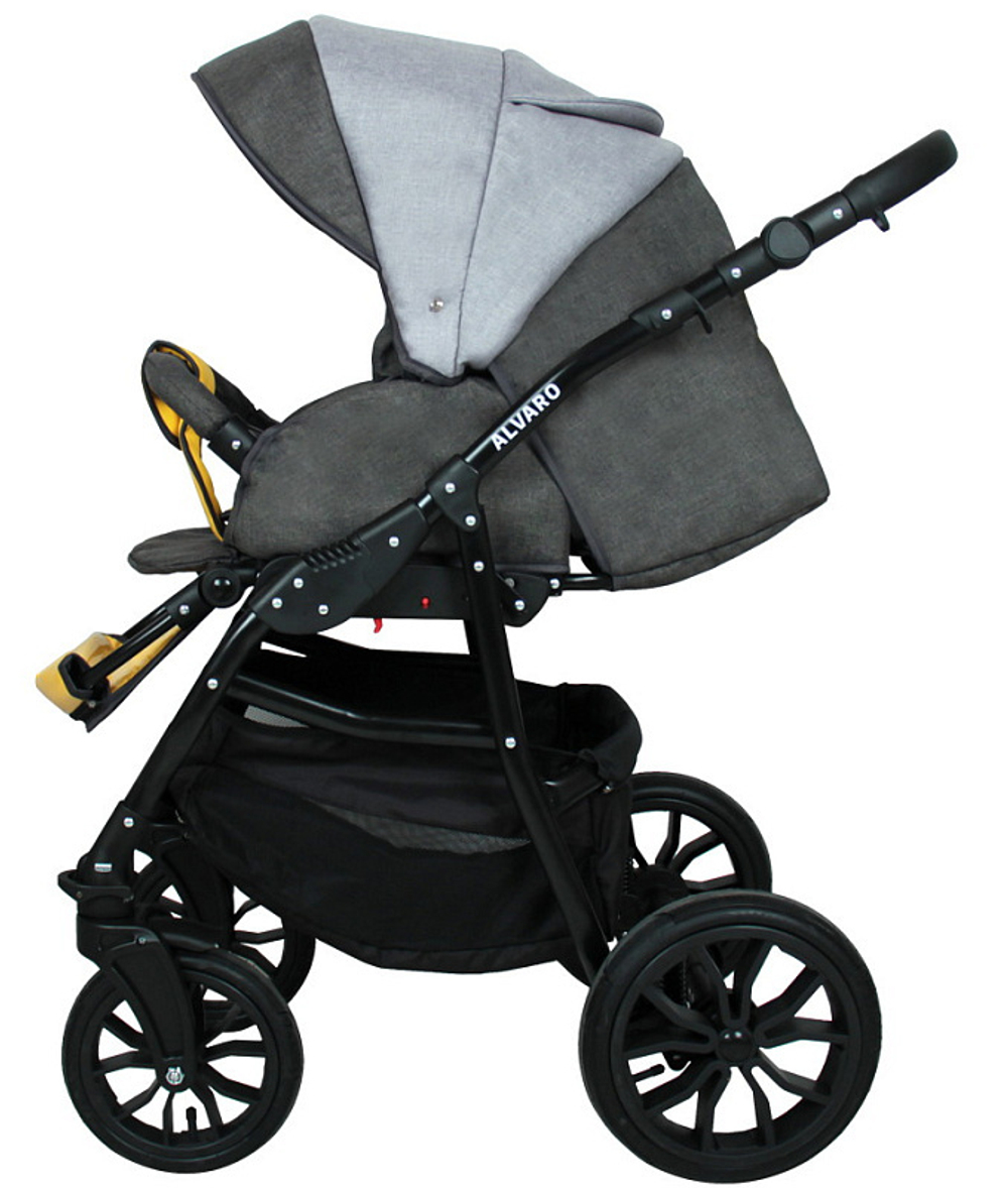 Детская коляска Alis Alvaro 2 в 1 Al 02 т.серый+св.серый+желтая кожа