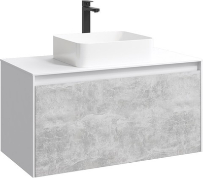 Тумба подвесная Aqwella Mobi 80 см корпус белый глянец, фасад бетон светлый