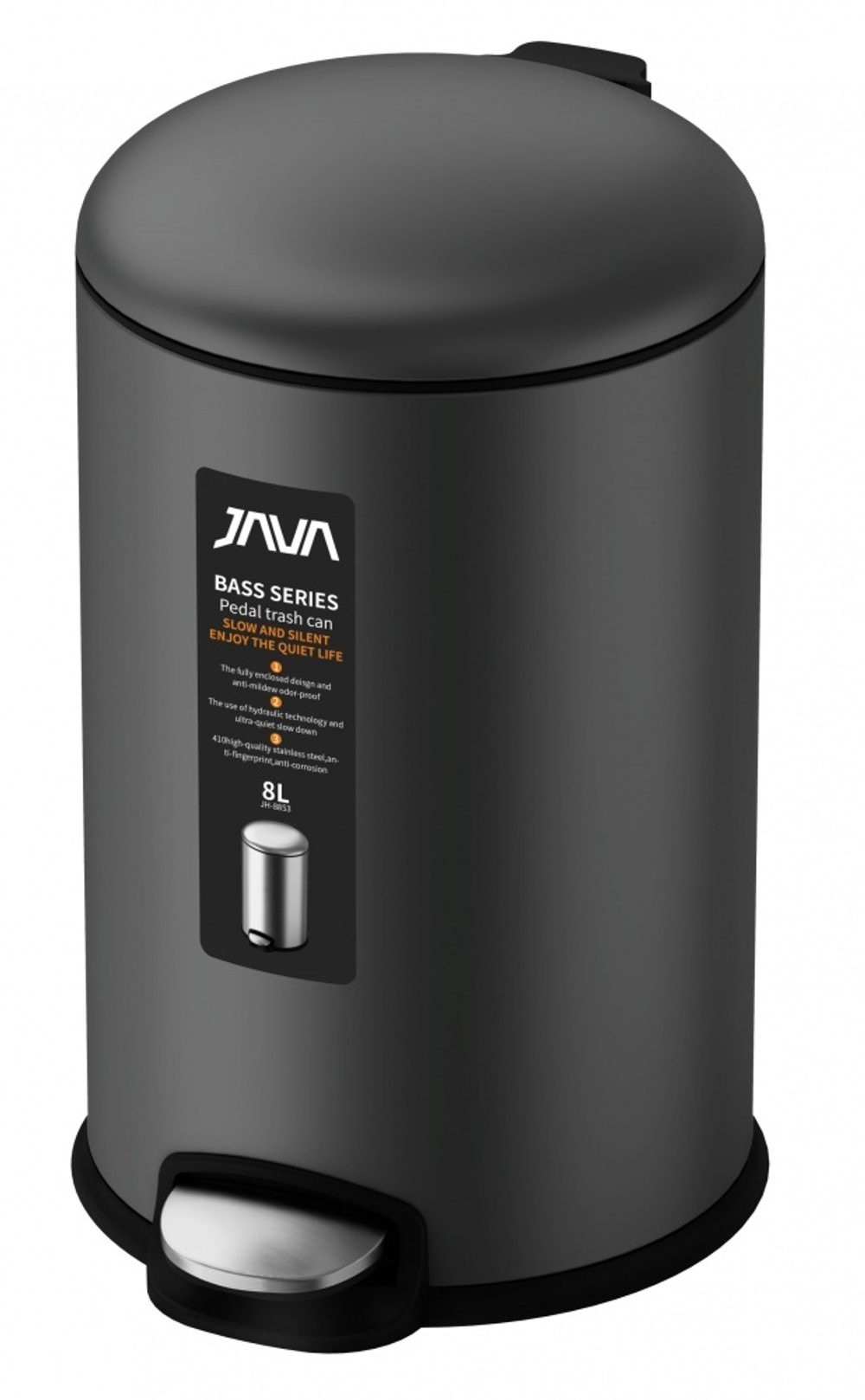 Ведро для мусора с МИКРОЛИФТОМ (круг. СЕРЫЙ)  8л. JAVA