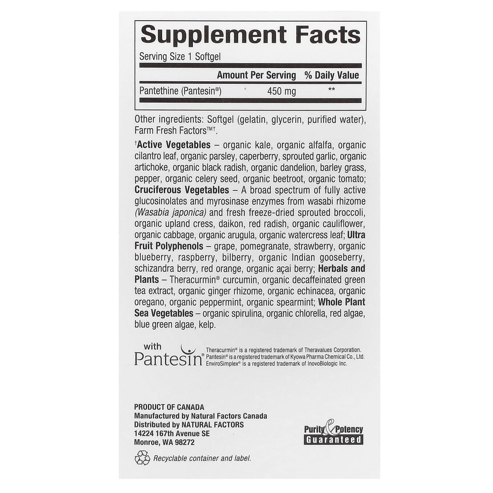 Natural Factors, BioCoenzymated, витамин B5, пантетин, 450 мг, 60 капсул