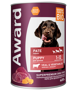 Award Щенки от 1 месяца паштет из телятины с овощами 400гр.
