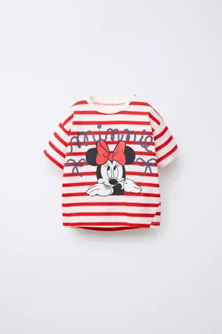 ZARA ФУТБОЛКА В ПОЛОСКУ С ПРИНТОМ «МИННИ МАУС» © DISNEY, КРАСНЫЙ