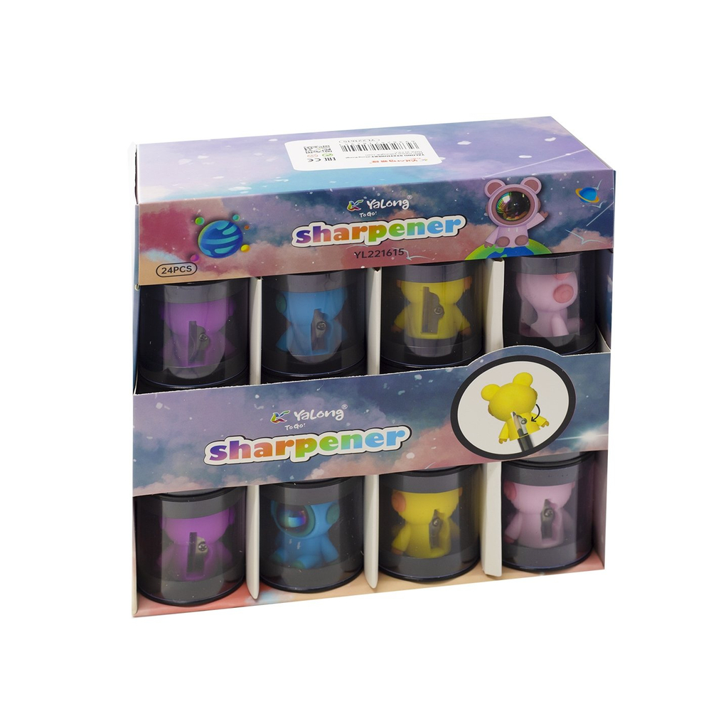 Точилка пластиковая Yalong, в индивид пласт упак, "Космонавт", 1 отверстие, 24 шт в карт упак