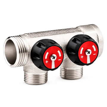 Коллектор Rommer 3/4"х 3/4" на 2 отвода «евроконус» с запорно-регулирующими клапанами RMB-0003-34340