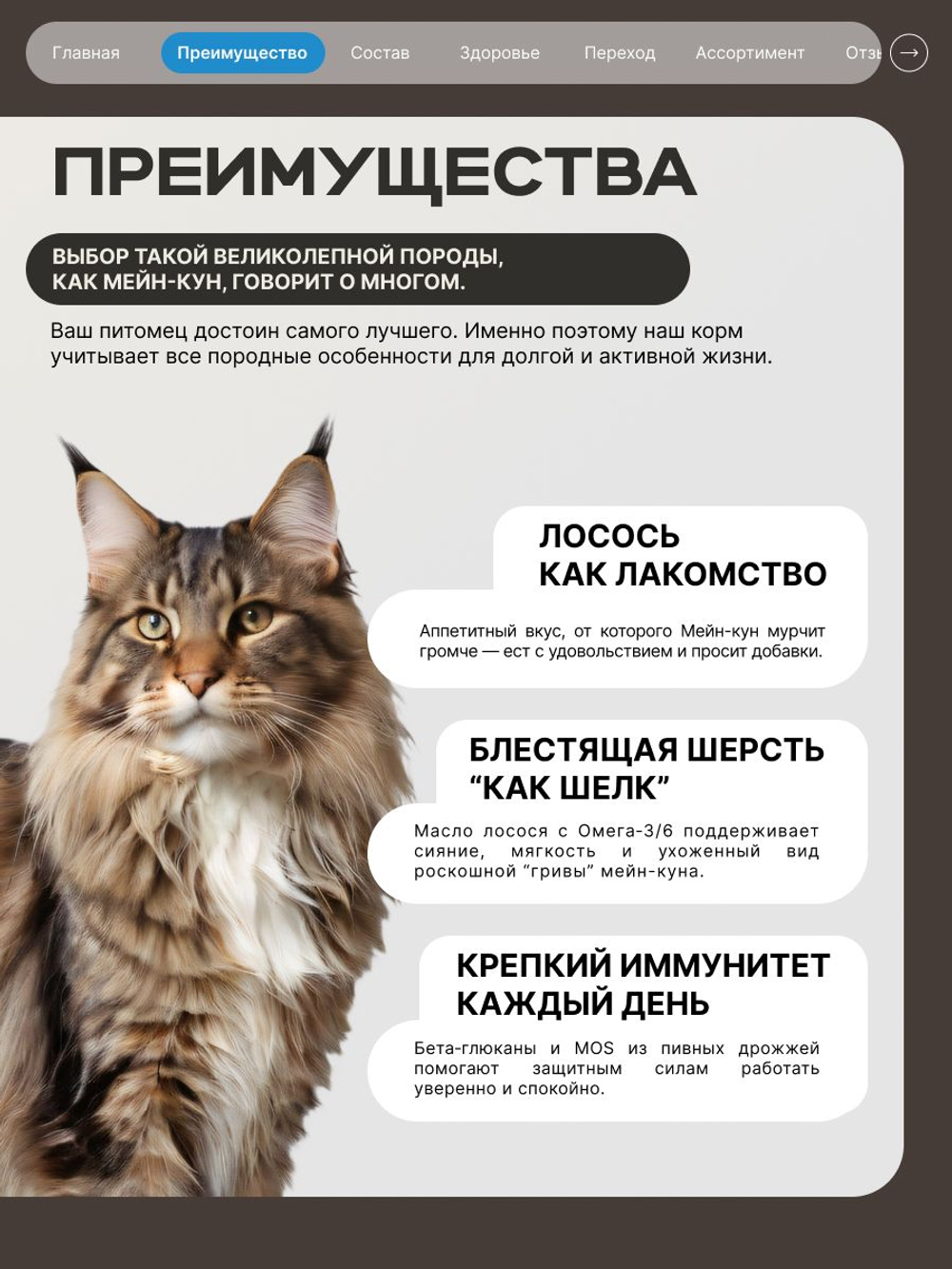 Корм сухой для взрослых стерилизованных кошек породы Мейн-кун, полнорационный комплекс, с лососем, 5 кг, QUATTRO