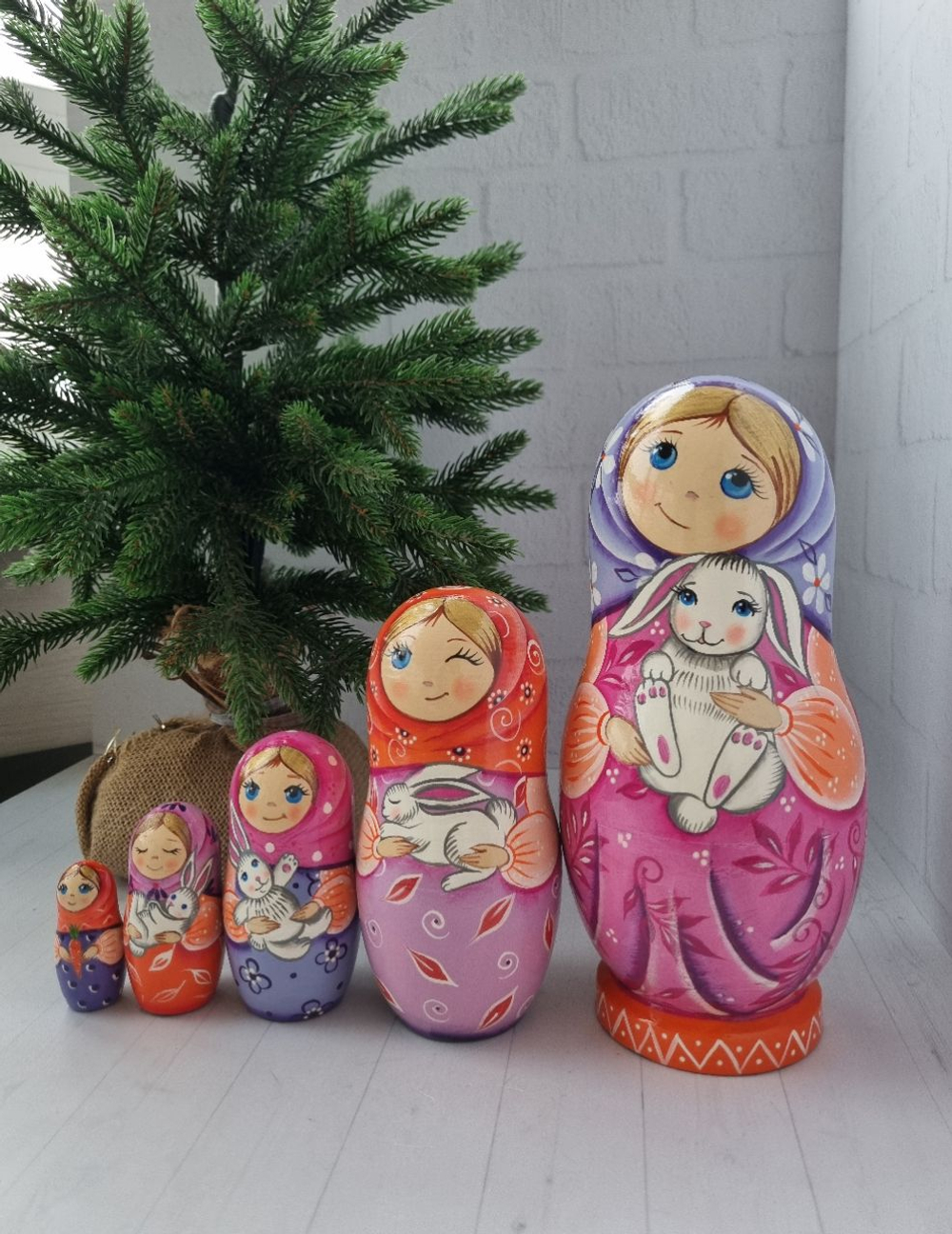 Матрешка Маша с зайкой 21см 5мест