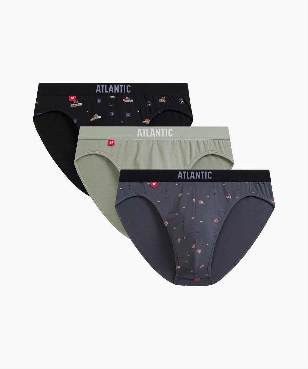 Мужские трусы слипы спорт Atlantic, набор 3 шт., хлопок, черные + светло-зеленые + графитовые, 3MP-194