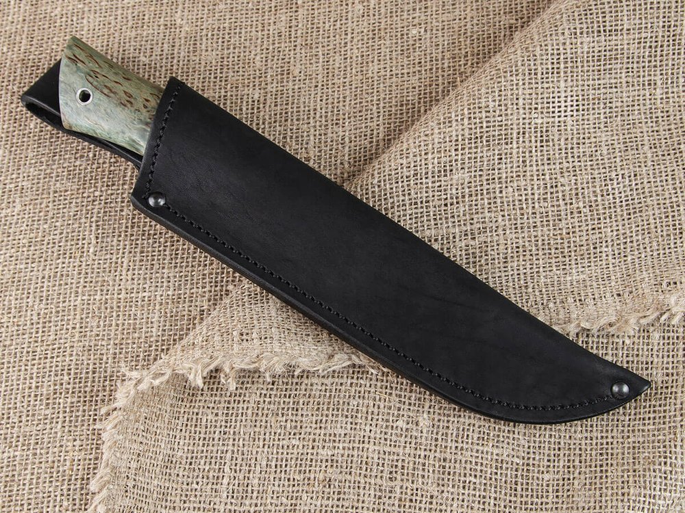 Нож "Леший", дамасская сталь, рукоять зеленая стабилизированная карельская береза