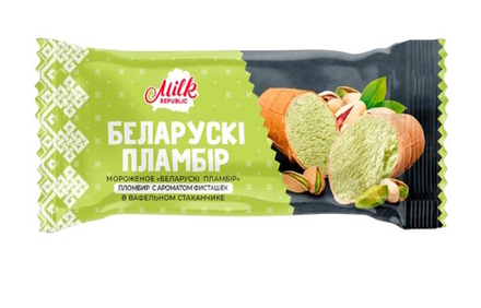 Мороженое вафельный стаканчик "Белорусский пломбир" Фисташковый 80 г. Минск