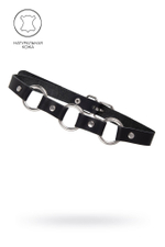 Черный кожаный чокер-ошейник с тремя кольцами