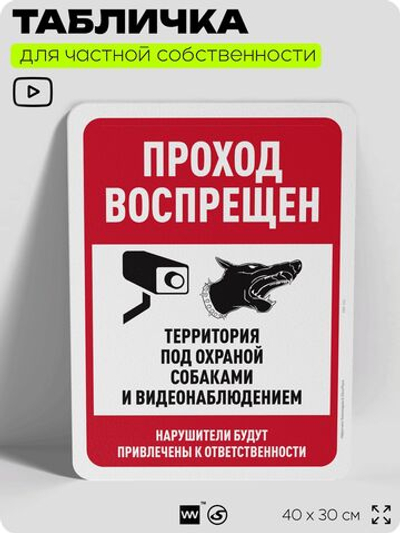 Табличка для частной территории "Проход воспрещен", на дом, для участка, организаций и частных территорий, предупреждающая, 40х30 см, Silver Plane x Айдентика Технолоджи
